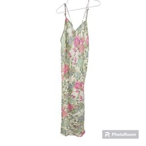 Vintage Jessica Lynn Collection Dress Green Pink Floral Maxi Lingerie Size M